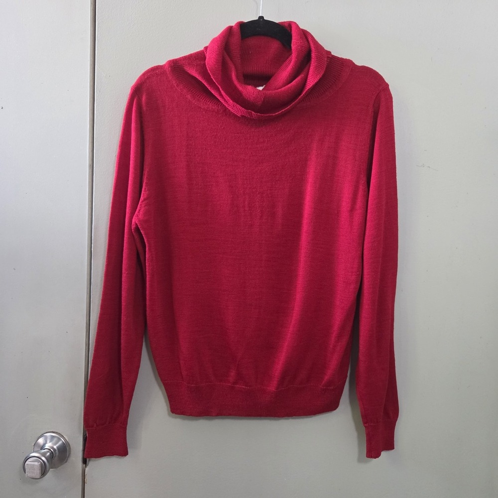 Mindfully Mended XL Vtg 80s 90s Red Wool Blend Cowl Neck Sweater Smooth Holiday